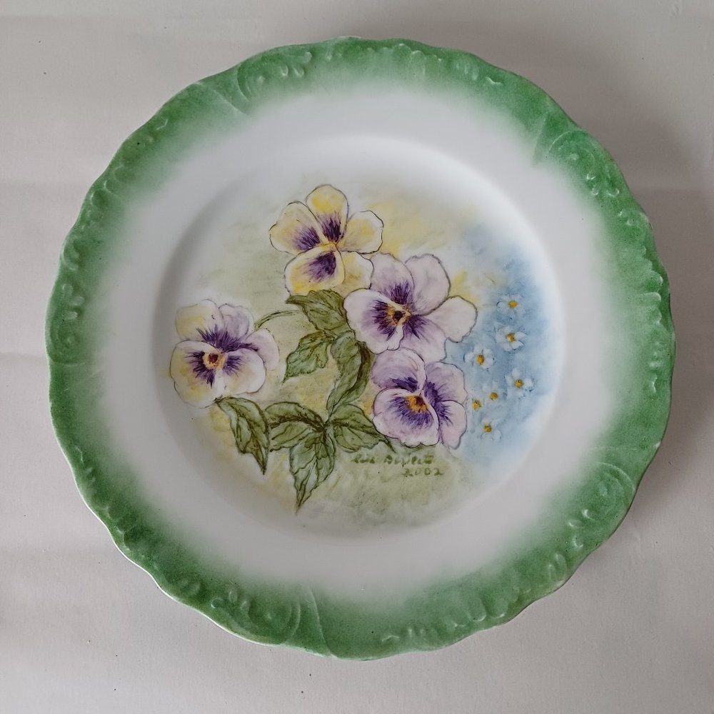 Limoges France Hand-Painted Porcelain Plate from 2002 Botanical Viola Tricolor